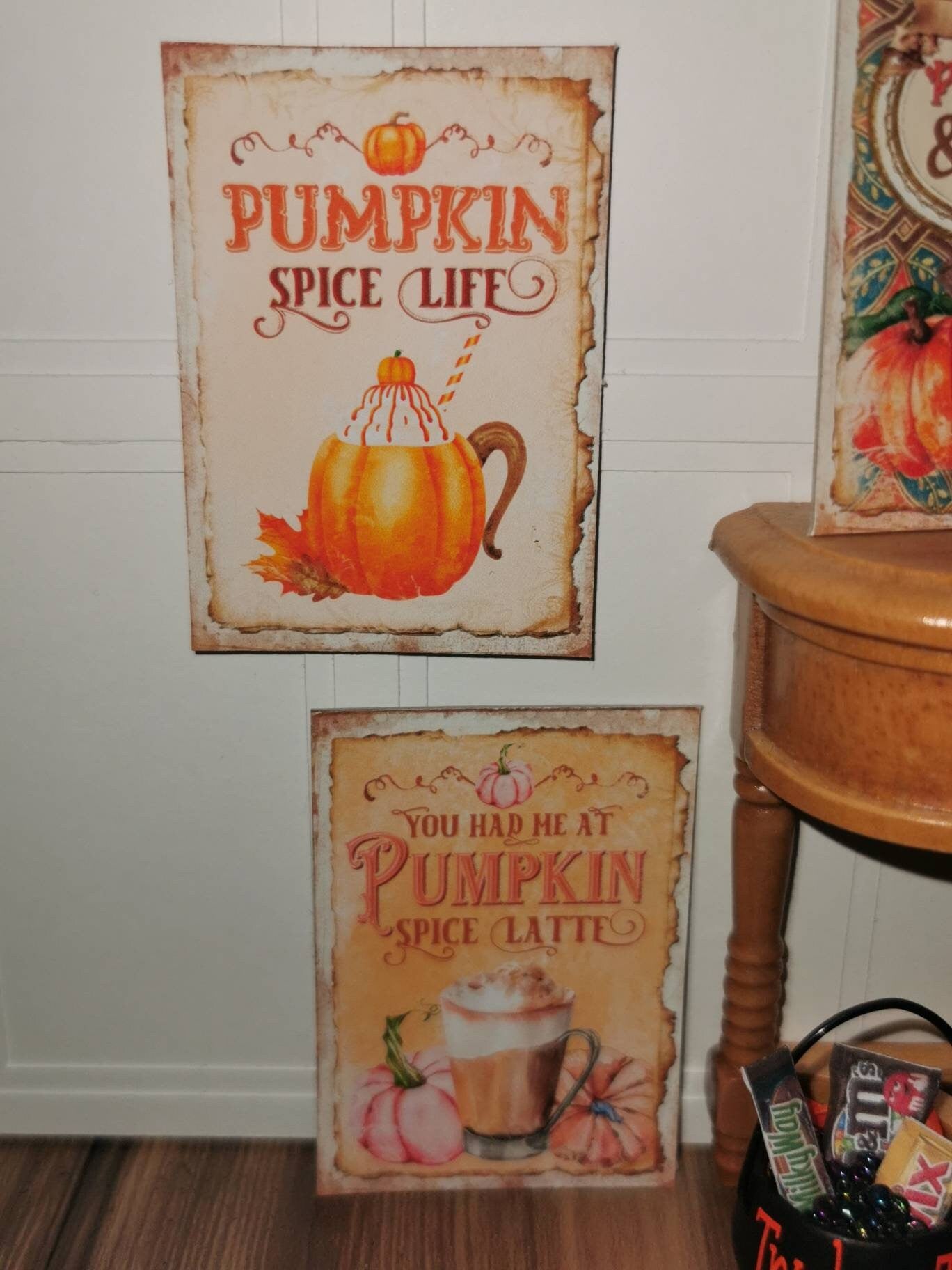 Pumpkin Wall Art Prints | Set of 2 | 1:12th Scale | Handmade - ZJ Miniatures 