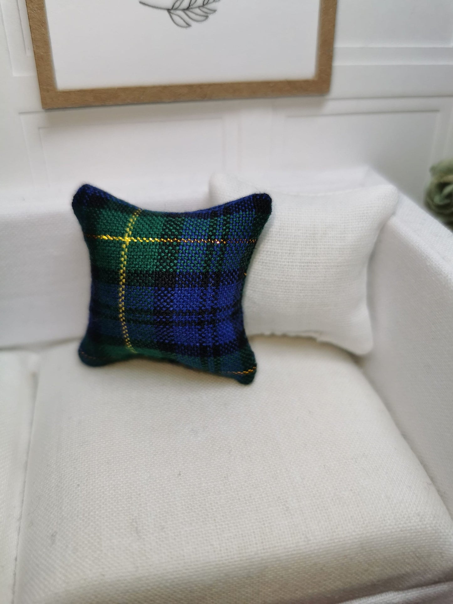 Blue/Green Tartan Cushion | 1:12th Scale | Handmade - ZJ Miniatures 