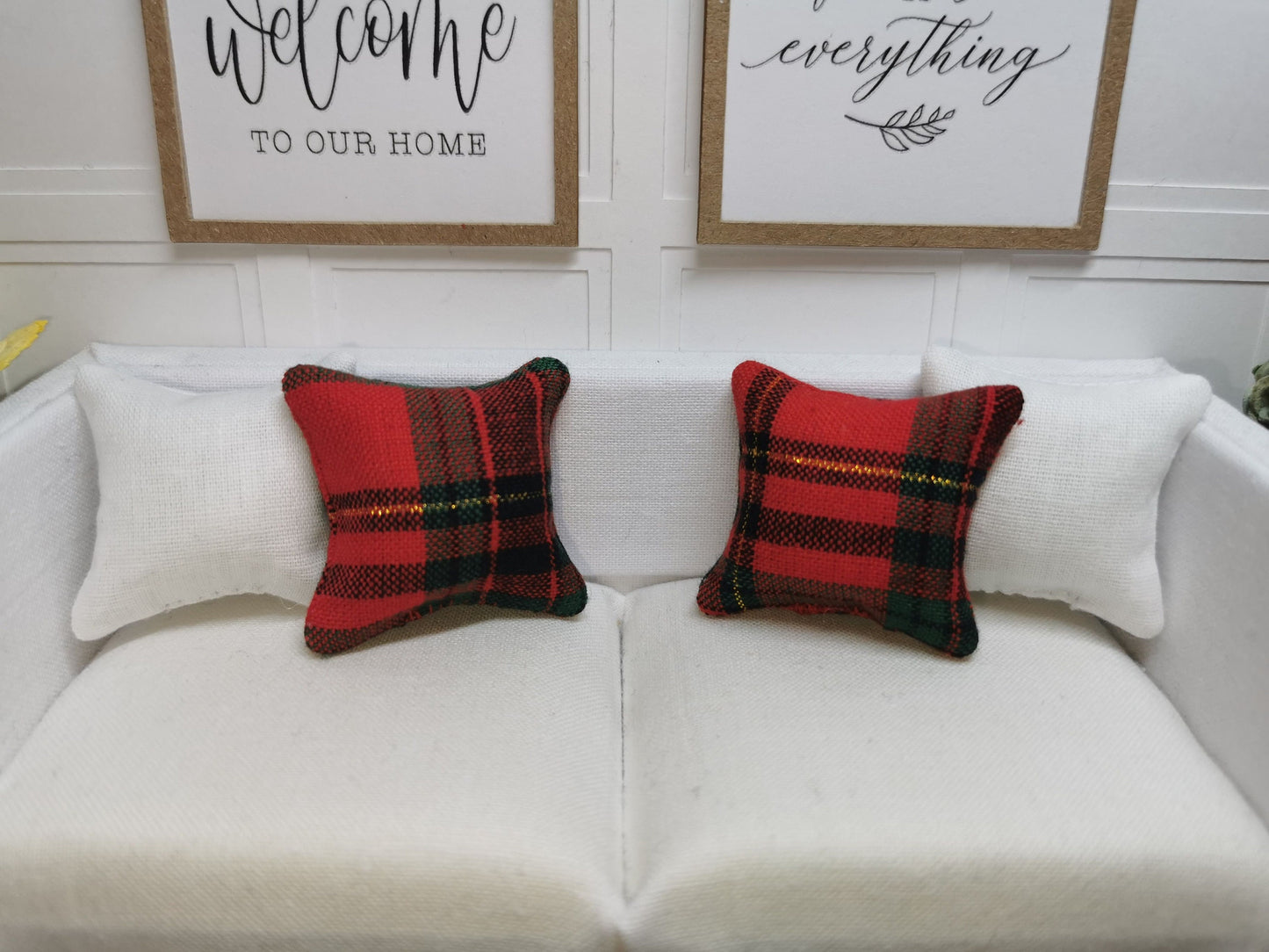 Red Tartan Cushion | 1:12th Scale | Handmade - ZJ Miniatures 