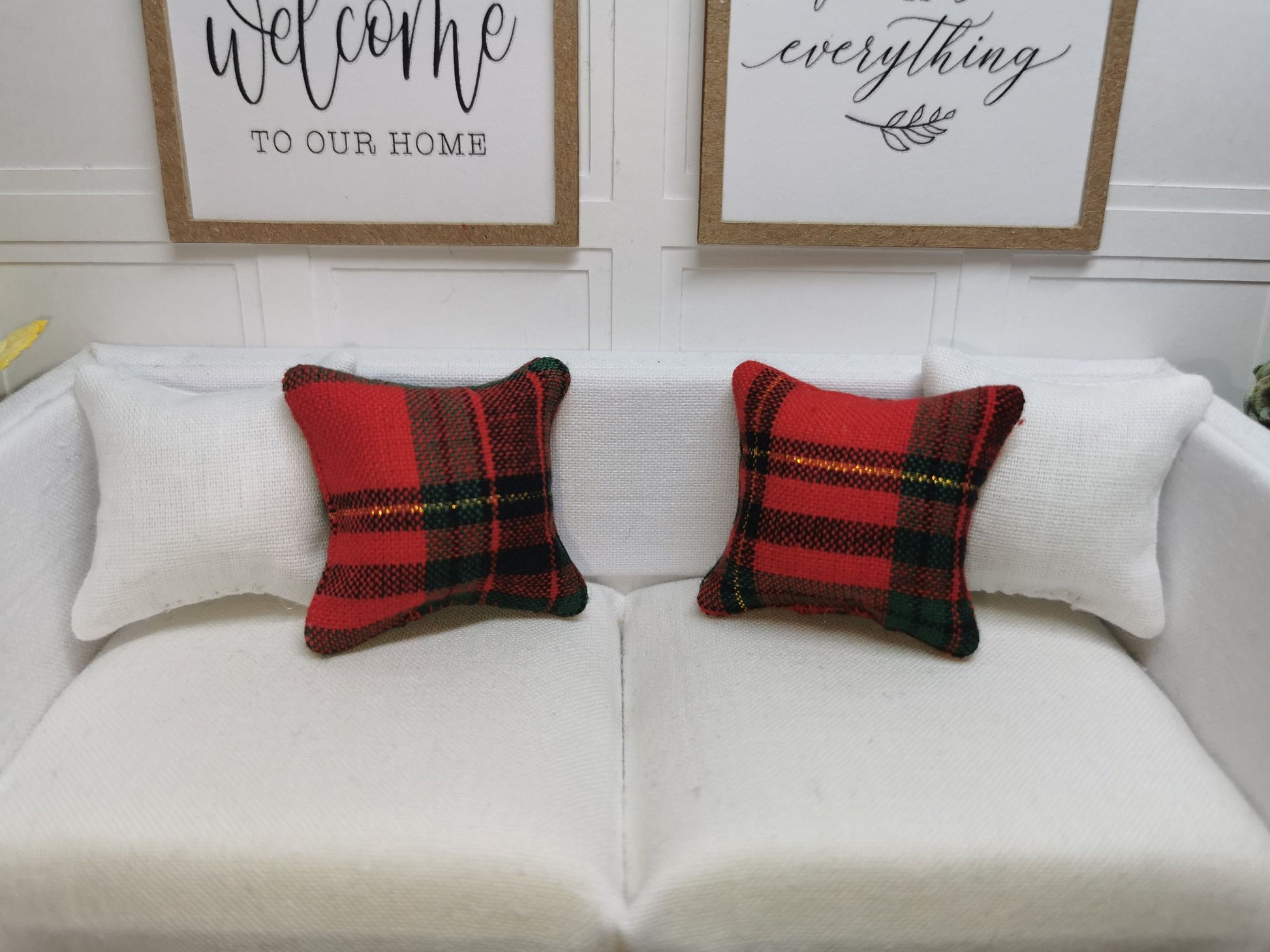 Red Tartan Cushion | 1:12th Scale | Handmade - ZJ Miniatures 