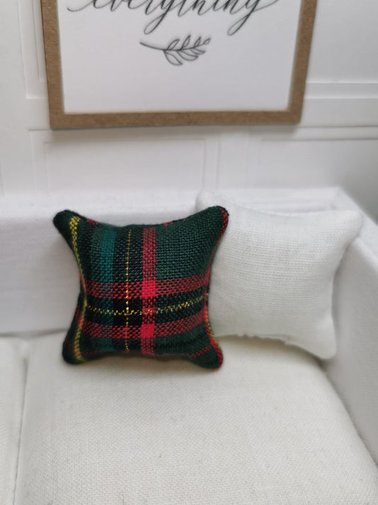 Green Tartan Cushion | 1:12th Scale | Handmade - ZJ Miniatures 