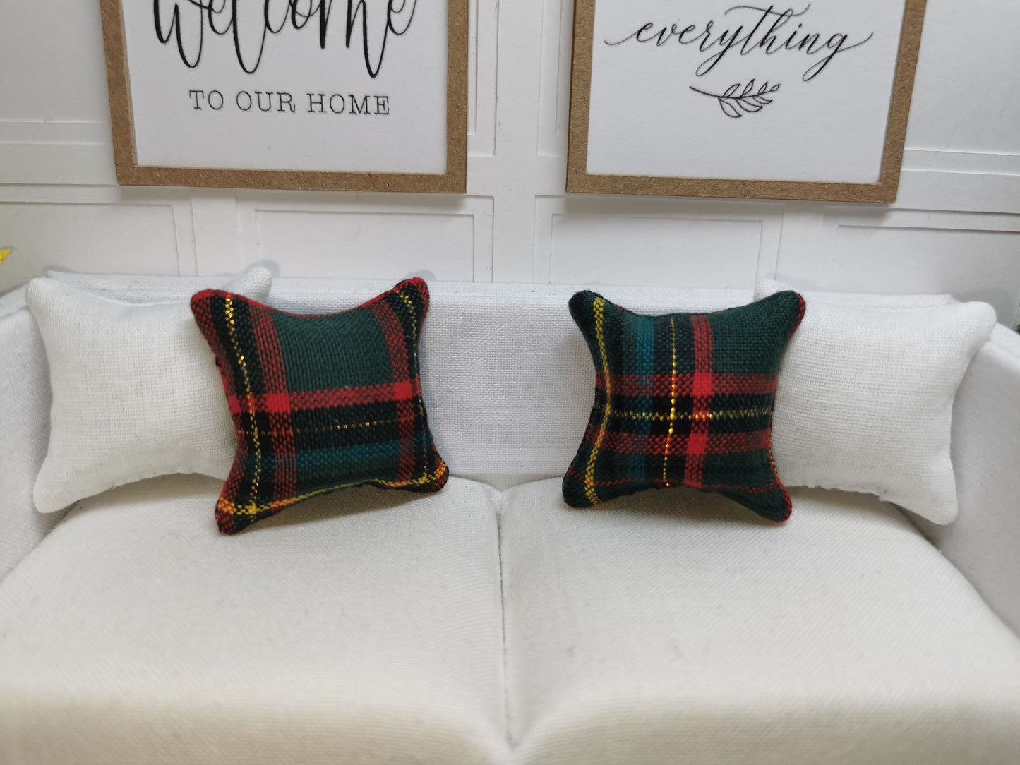 Green Tartan Cushion | 1:12th Scale | Handmade - ZJ Miniatures 