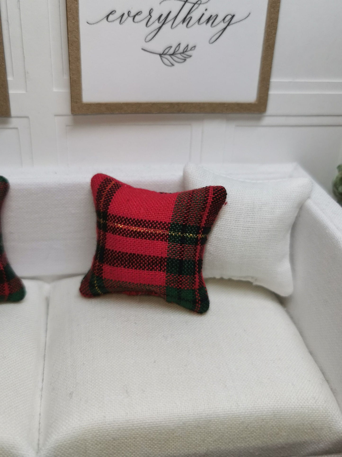 Red Tartan Cushion | 1:12th Scale | Handmade - ZJ Miniatures 