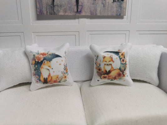 Fox & Moon Cushions Cushion | Set of 2 | 1:12th Scale | Handmade - ZJ Miniatures 