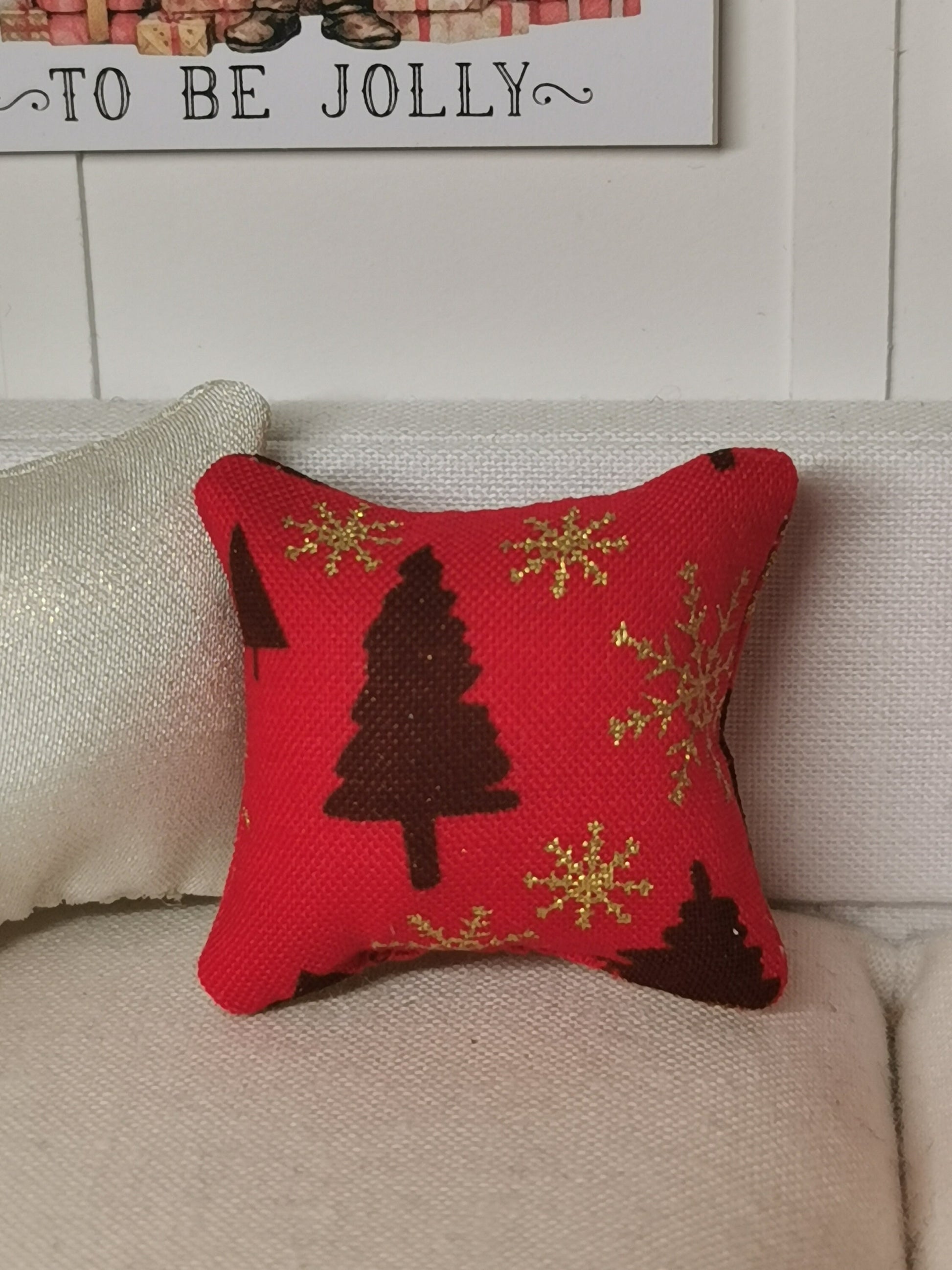 Red/Gold/Black Christmas Print Cushion | 1:12th Scale | Handmade - ZJ Miniatures 