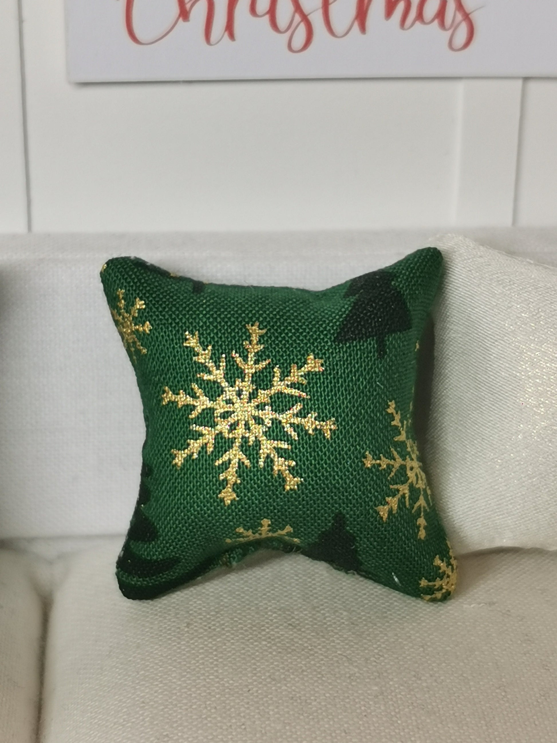 Green/Gold/Black Christmas Print Cushion | 1:12th Scale | Handmade - ZJ Miniatures 