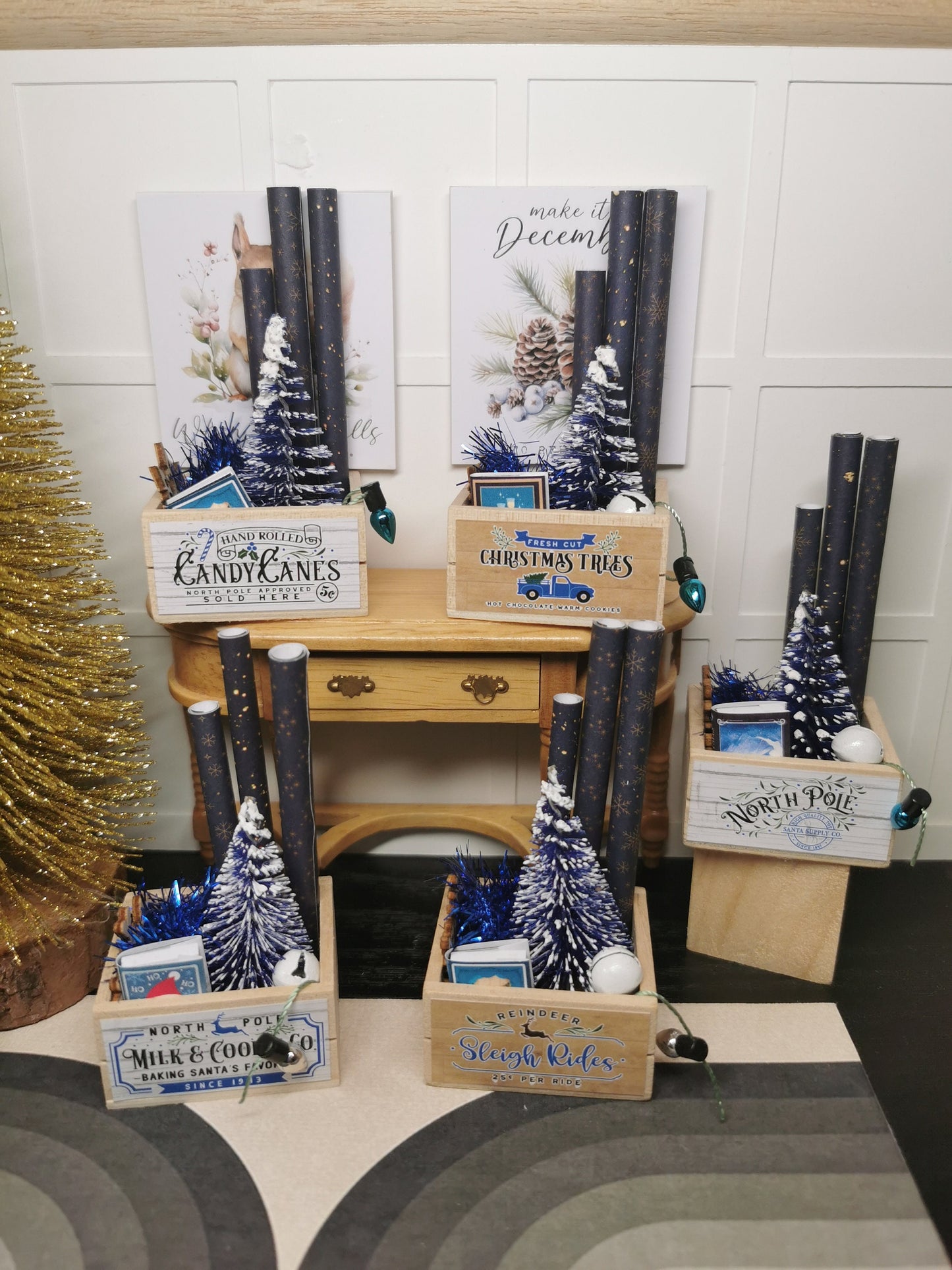 Blue Tree Christmas Crate  | 1:12th Scale  | Handmade - ZJ Miniatures 