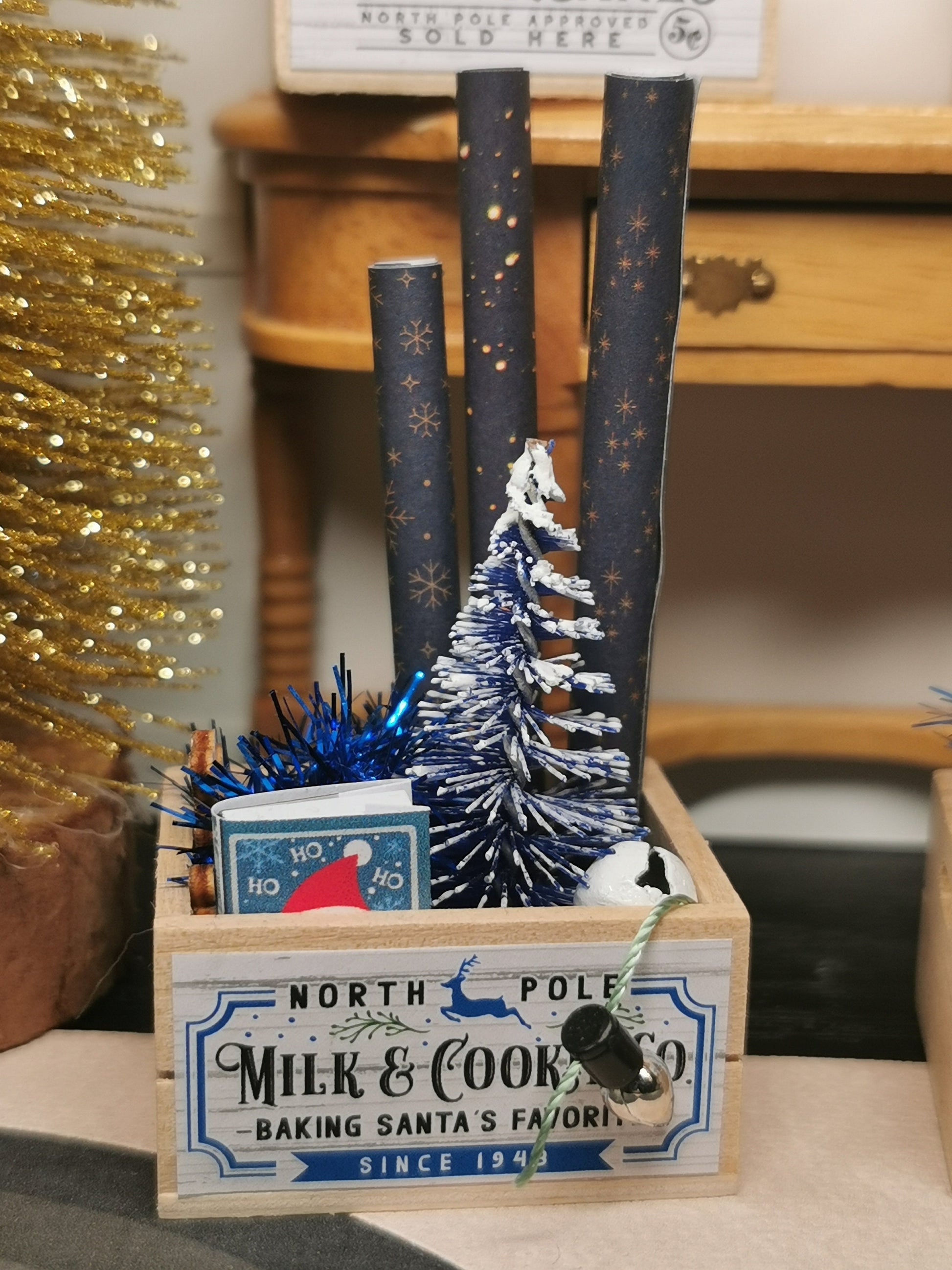 Blue Tree Christmas Crate  | 1:12th Scale  | Handmade - ZJ Miniatures 