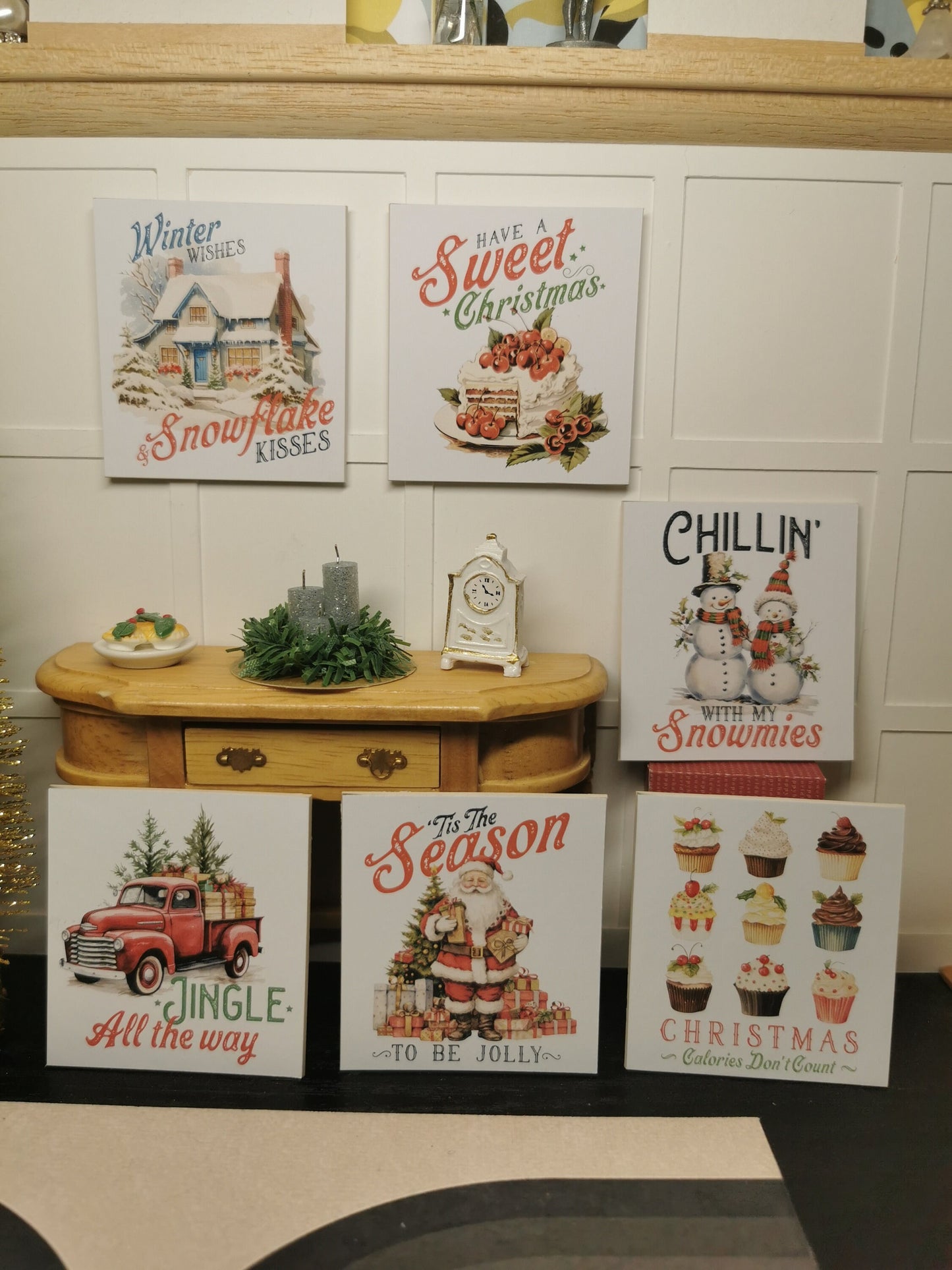 Christmas Traditional Wall Art Prints | Set of 6 | 1:12th Scale | Handmade - ZJ Miniatures 