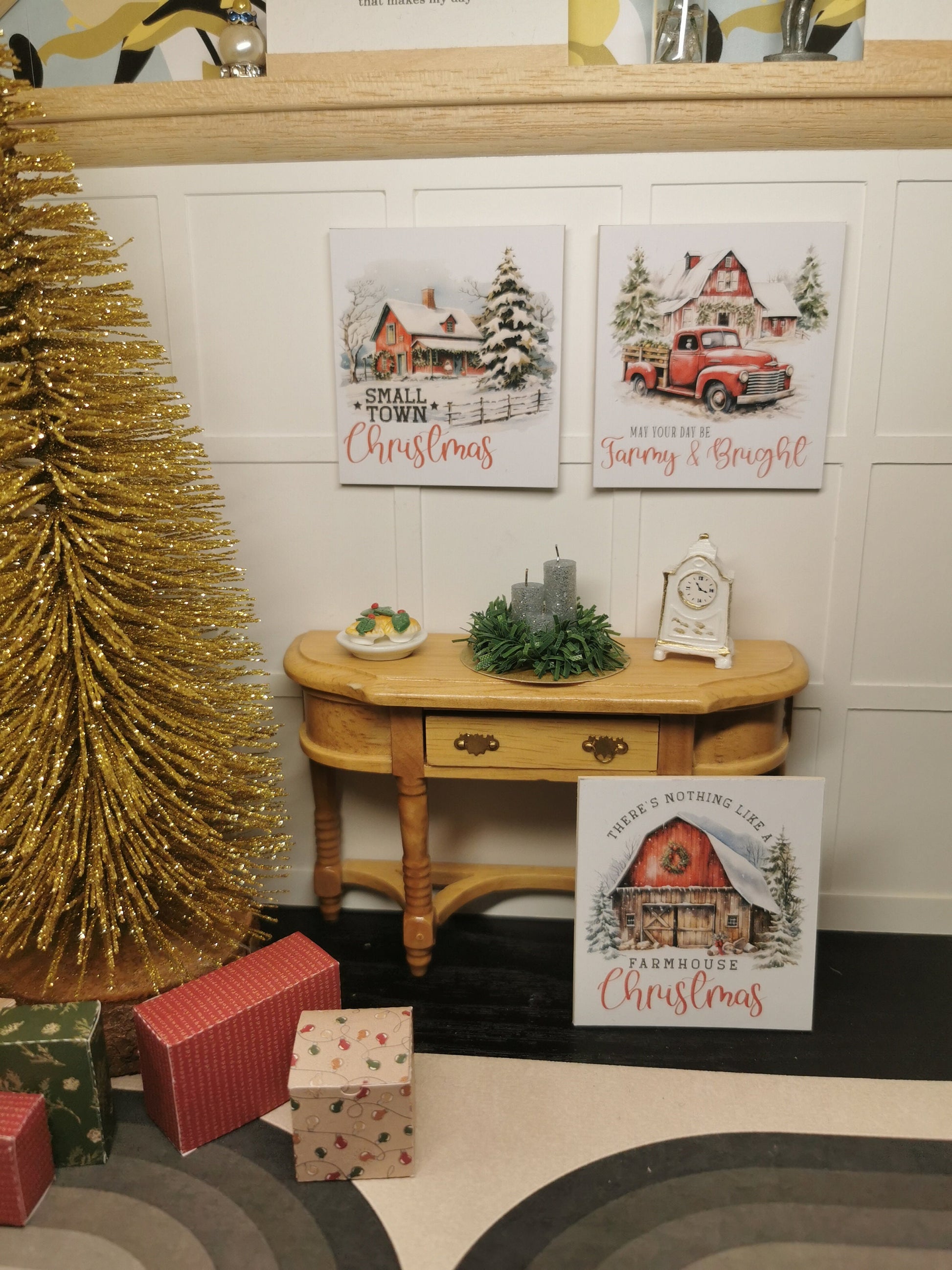 Christmas Farmhouse Wall Art Prints | Set of 3 | 1:12th Scale | Handmade - ZJ Miniatures 