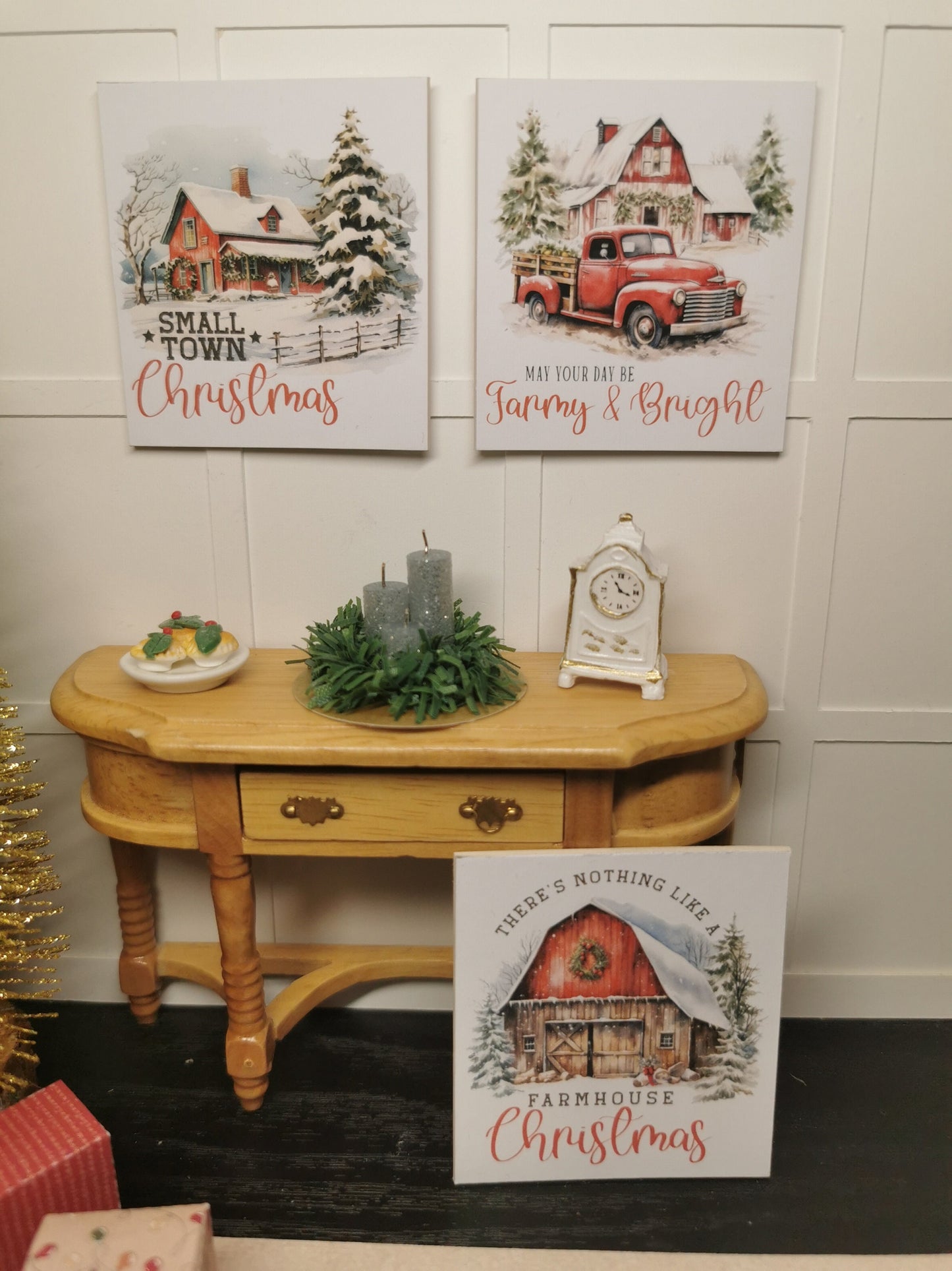 Christmas Farmhouse Wall Art Prints | Set of 3 | 1:12th Scale | Handmade - ZJ Miniatures 