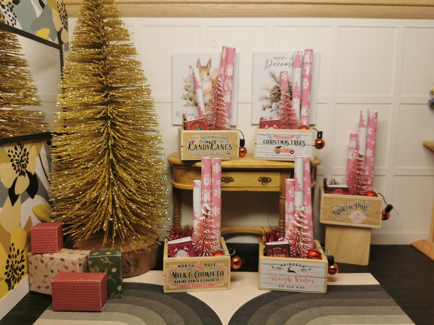 Crate Pink Tree Christmas Crate  | 1:12th Scale  | Handmade - ZJ Miniatures 