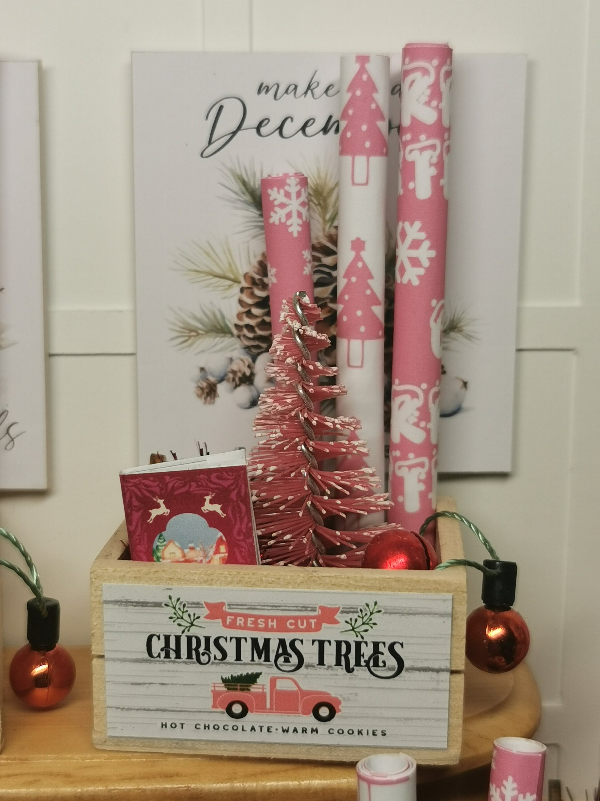 Crate Pink Tree Christmas Crate  | 1:12th Scale  | Handmade - ZJ Miniatures 