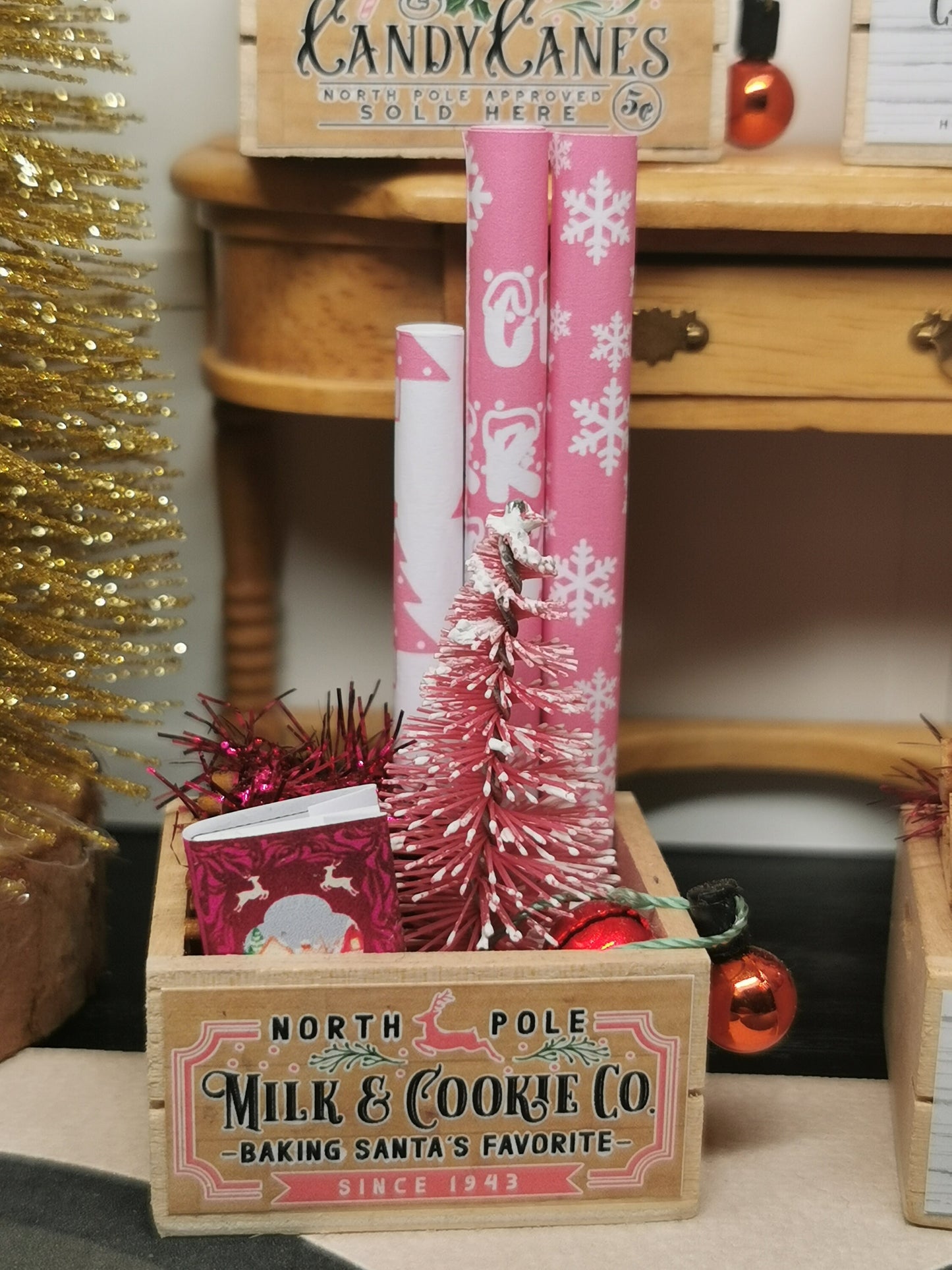 Crate Pink Tree Christmas Crate  | 1:12th Scale  | Handmade - ZJ Miniatures 