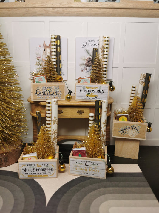 Crate Gold Tree Christmas Crate  | 1:12th Scale  | Handmade - ZJ Miniatures 