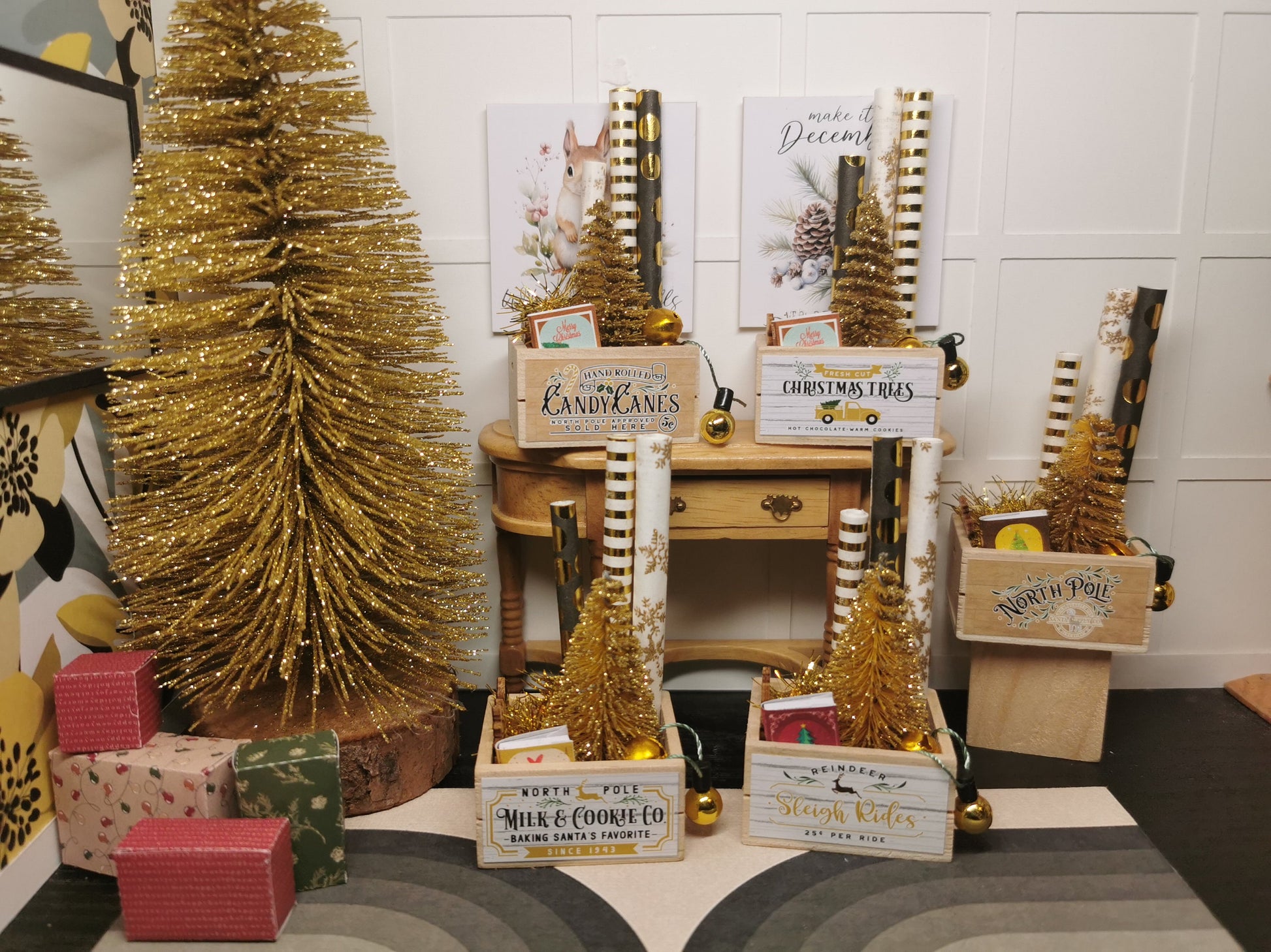 Crate Gold Tree Christmas Crate  | 1:12th Scale  | Handmade - ZJ Miniatures 