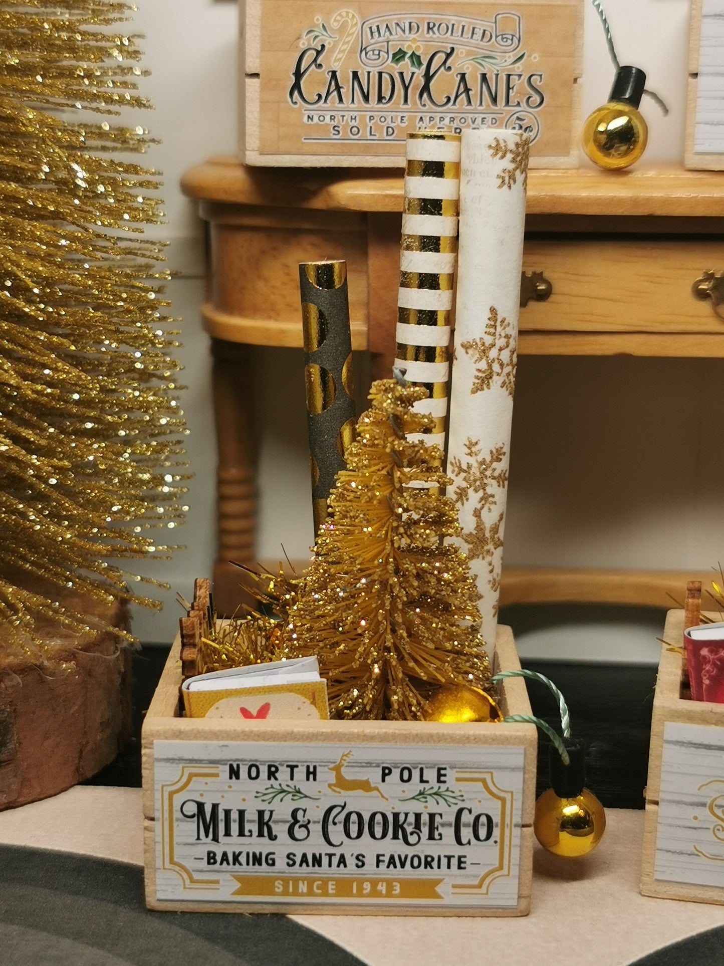 Crate Gold Tree Christmas Crate  | 1:12th Scale  | Handmade - ZJ Miniatures 