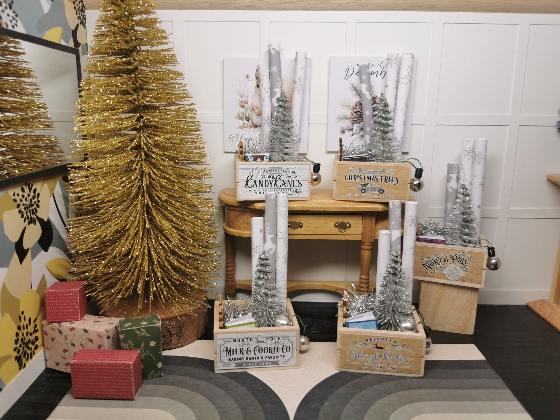 Silver Tree Christmas Crate  | 1:12th Scale  | Handmade - ZJ Miniatures 