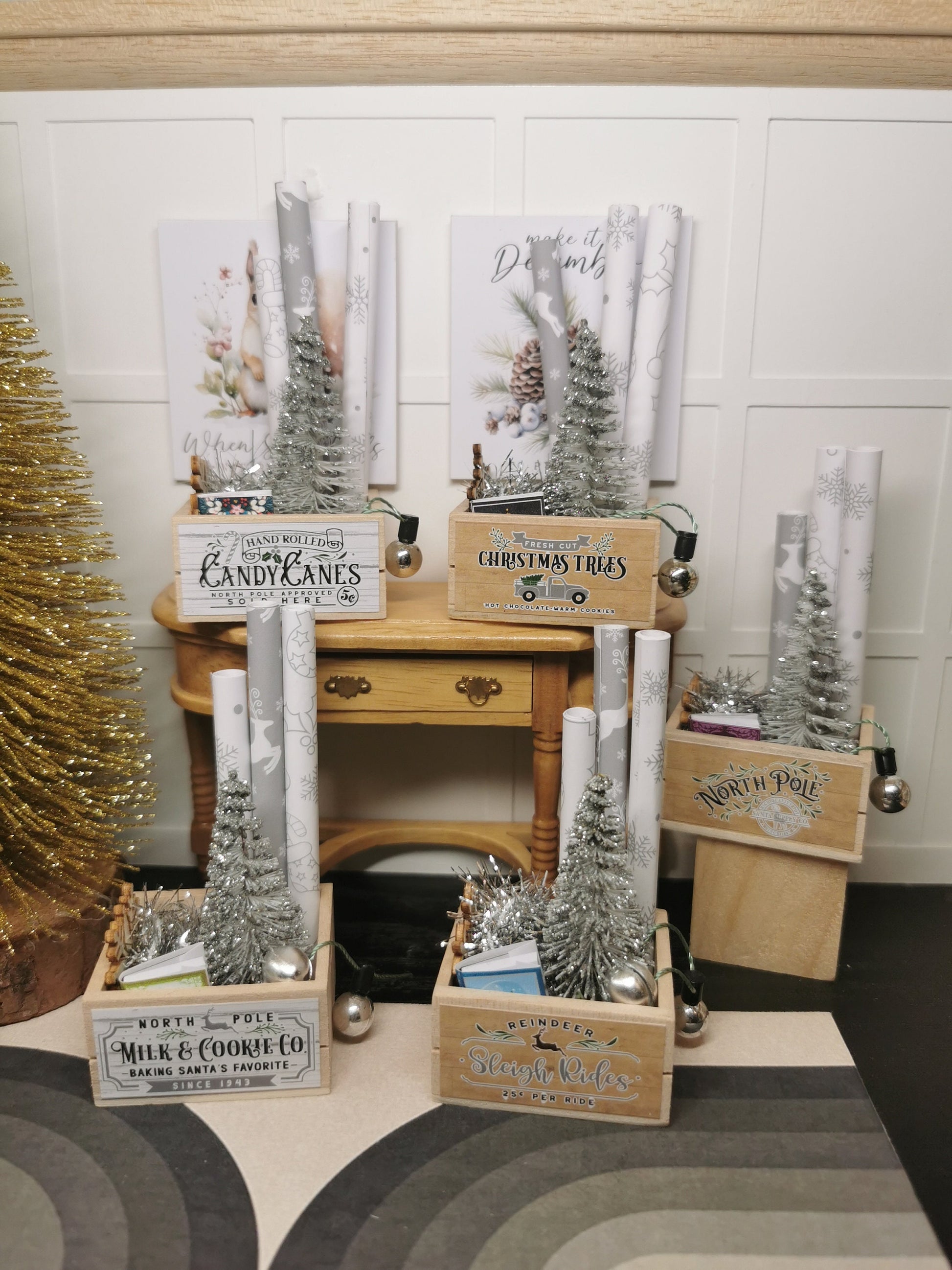 Silver Tree Christmas Crate  | 1:12th Scale  | Handmade - ZJ Miniatures 