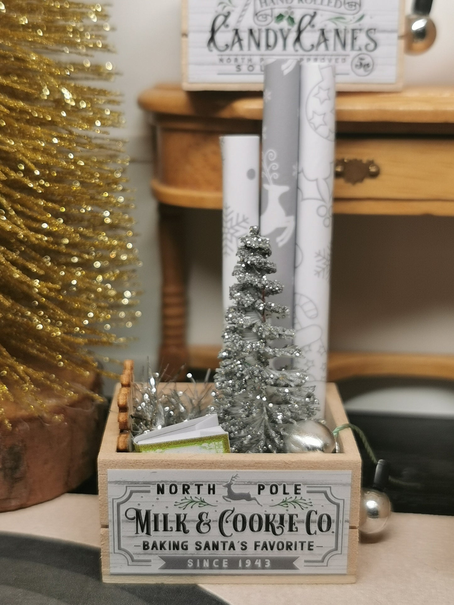 Silver Tree Christmas Crate  | 1:12th Scale  | Handmade - ZJ Miniatures 