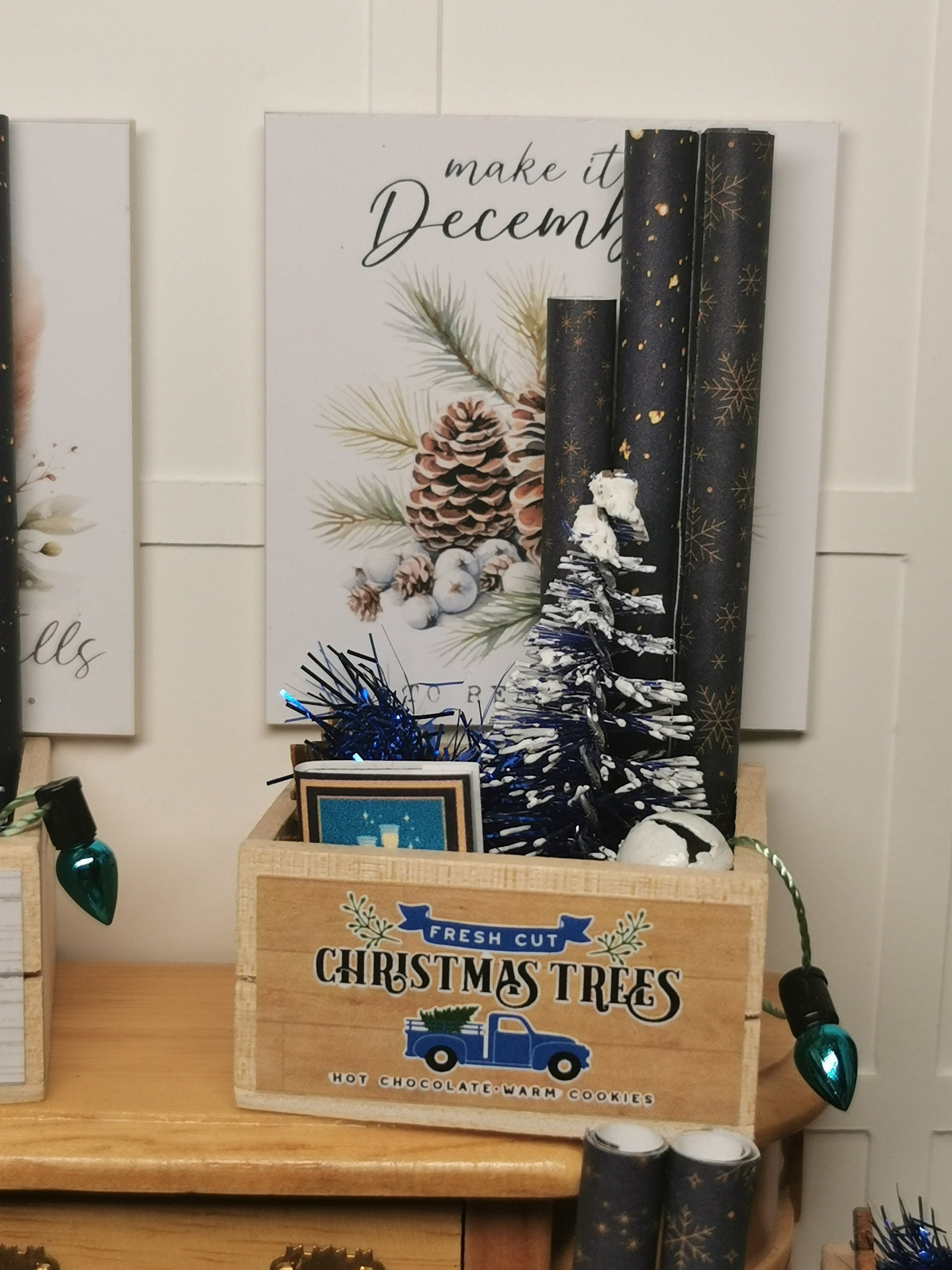 Blue Tree Christmas Crate  | 1:12th Scale  | Handmade - ZJ Miniatures 