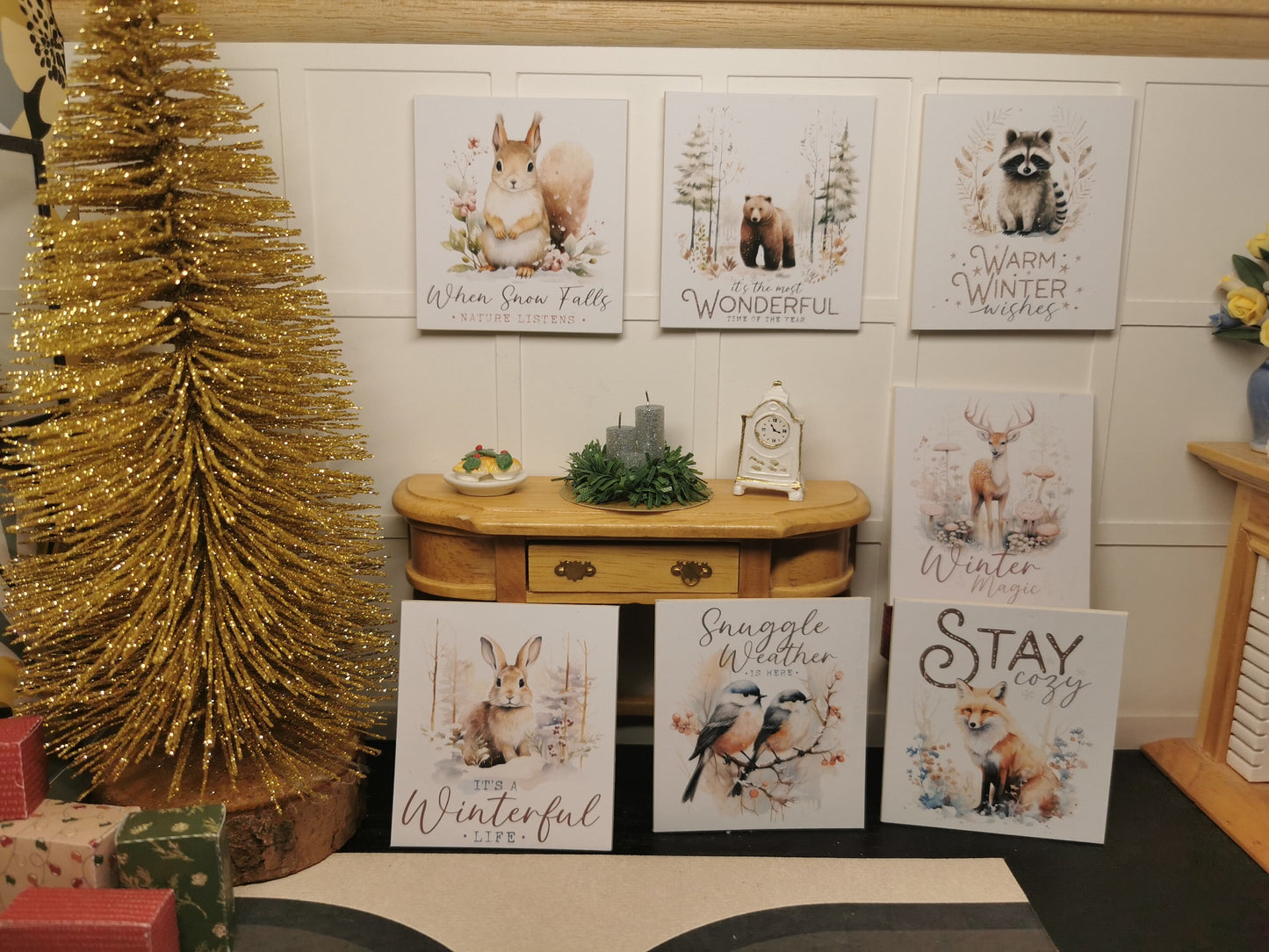 Winter Animal Wall Art Prints | Set of 7 | 1:12th Scale | Handmade