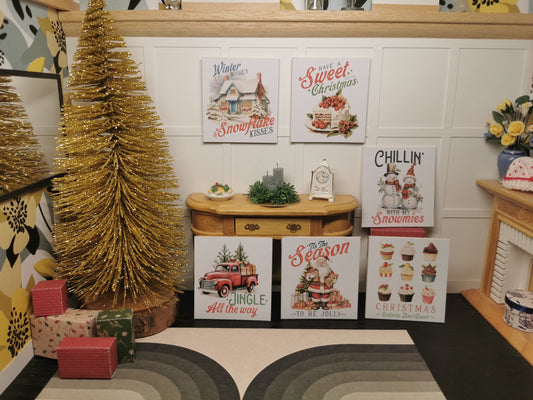 Christmas Traditional Wall Art Prints | Set of 6 | 1:12th Scale | Handmade - ZJ Miniatures 