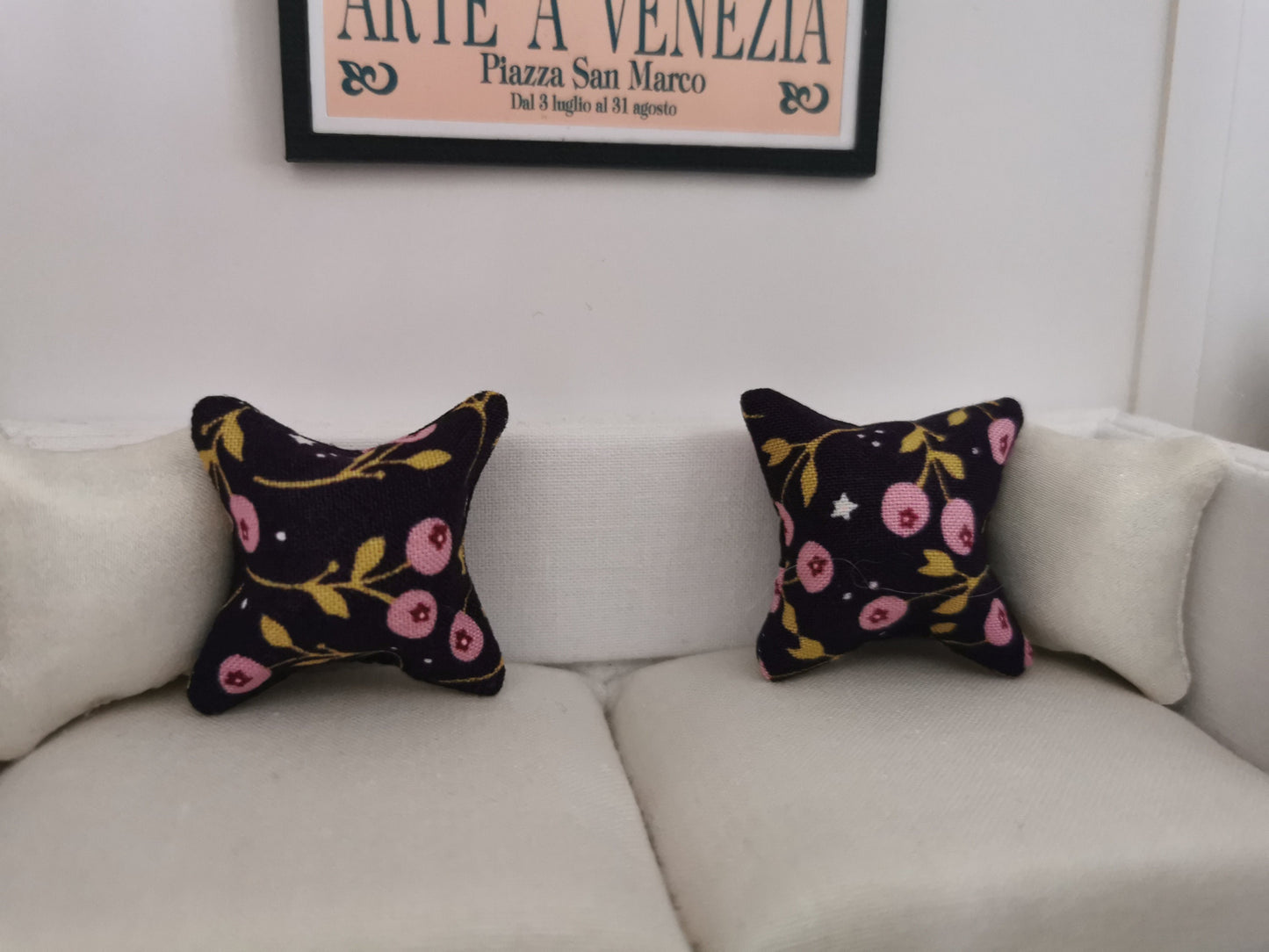 Purple/Pink Berry Print Cushion | 1:12th Scale | Handmade - ZJ Miniatures 