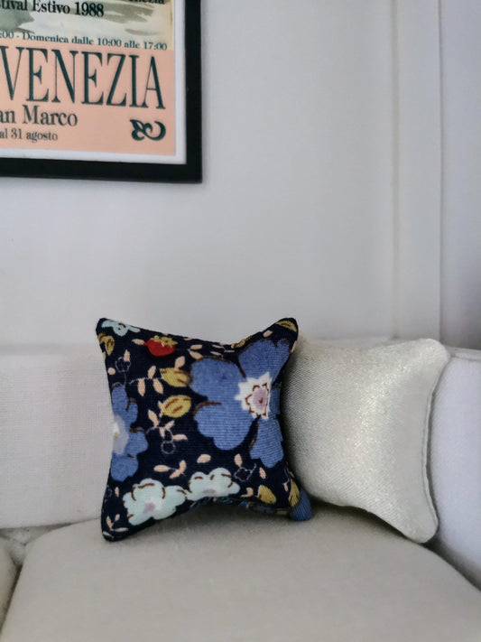 Blue Floral Print Cushion | 1:12th Scale | Handmade - ZJ Miniatures 