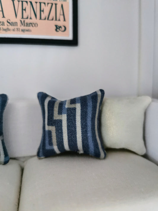 Blue/Grey Line Print Cushion |  1:12th Scale | Handmade - ZJ Miniatures 