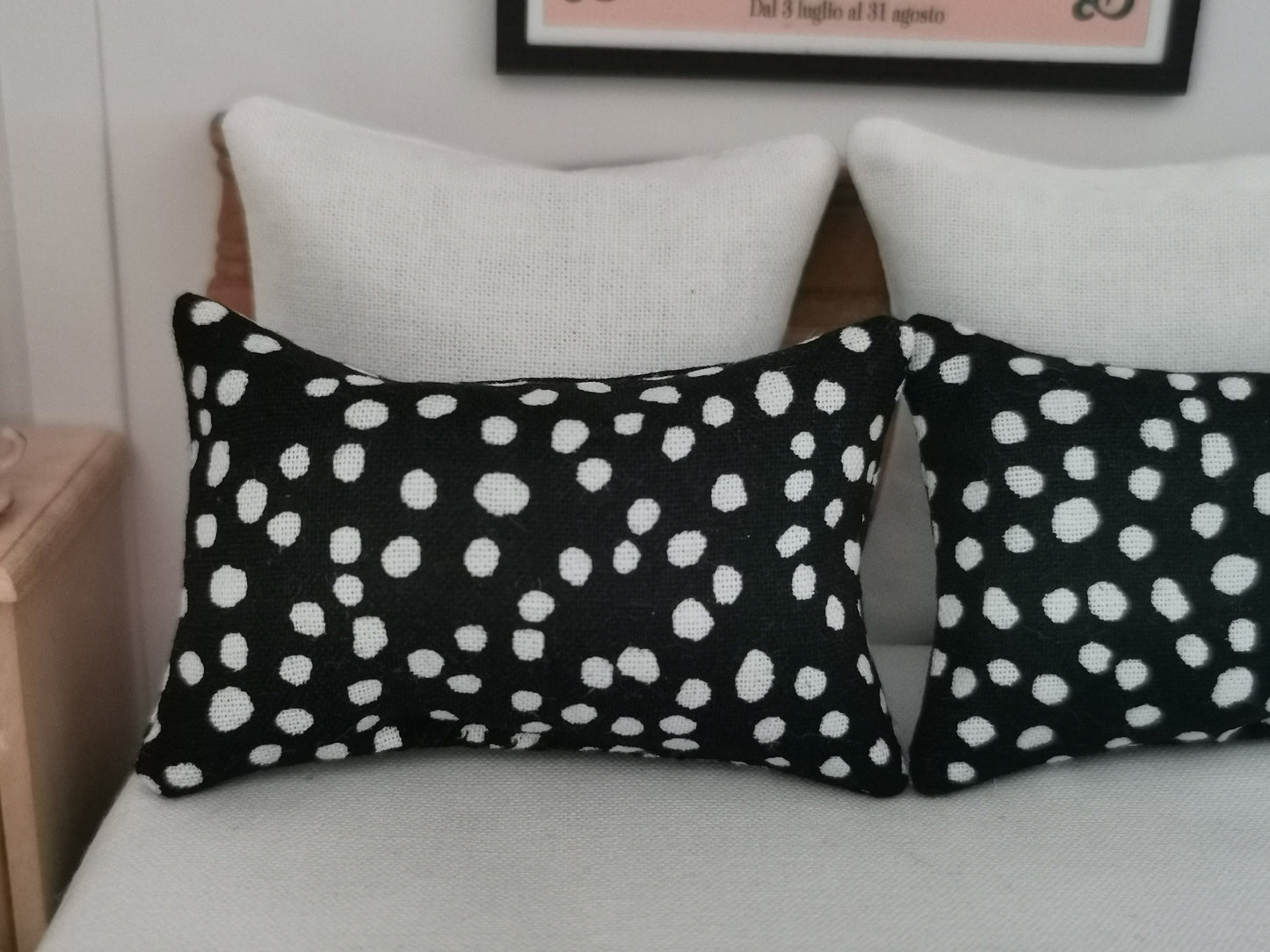 Black/White Spot Print Pillows | Set of 2 | 1:12th Scale | Handmade - ZJ Miniatures 