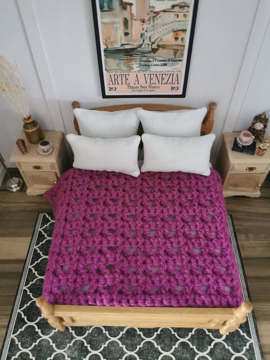 Violet Blanket | 1:12th Scale | Hand Crocheted - ZJ Miniatures 