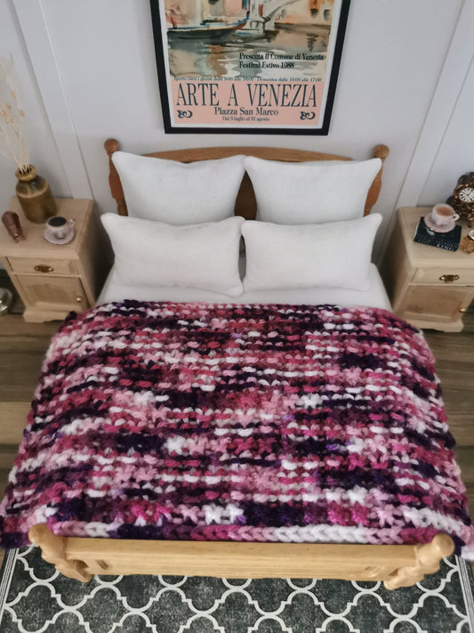 Purple/Pink Multi Blanket | 1:12th Scale | Hand Knitted - ZJ Miniatures 