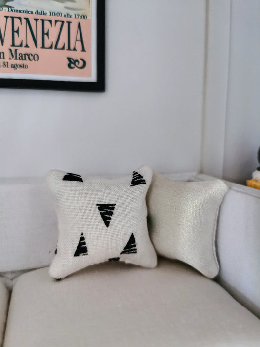 White/Black Triangle Print Cushion | 1:12th Scale | Handmade - ZJ Miniatures 