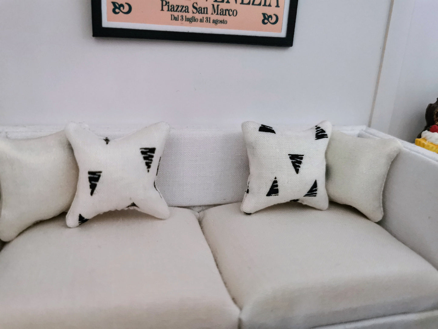 White/Black Triangle Print Cushion | 1:12th Scale | Handmade - ZJ Miniatures 