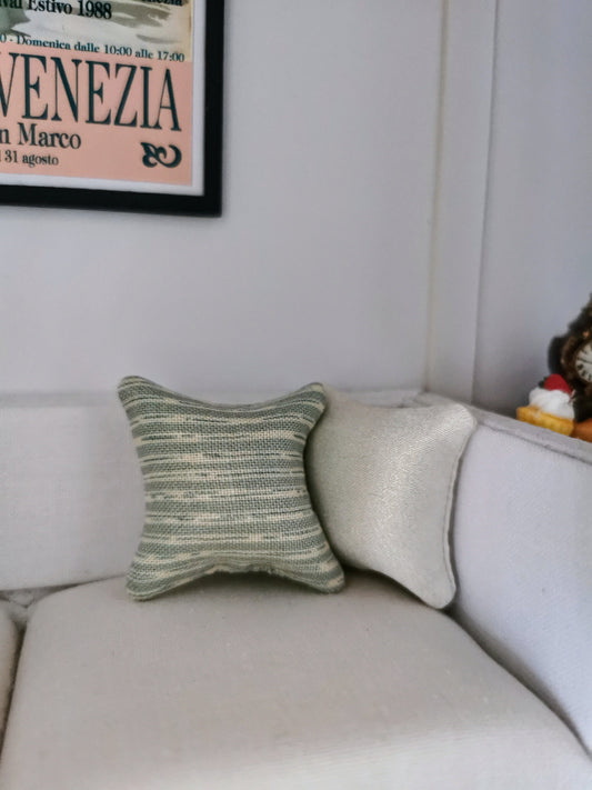 Green/Cream Stripe Print Cushion | 1:12th Scale | Handmade - ZJ Miniatures 