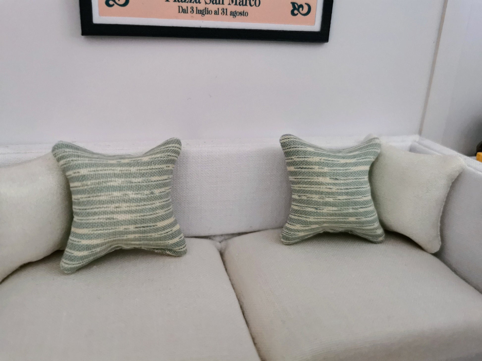 Green/Cream Stripe Print Cushion | 1:12th Scale | Handmade - ZJ Miniatures 