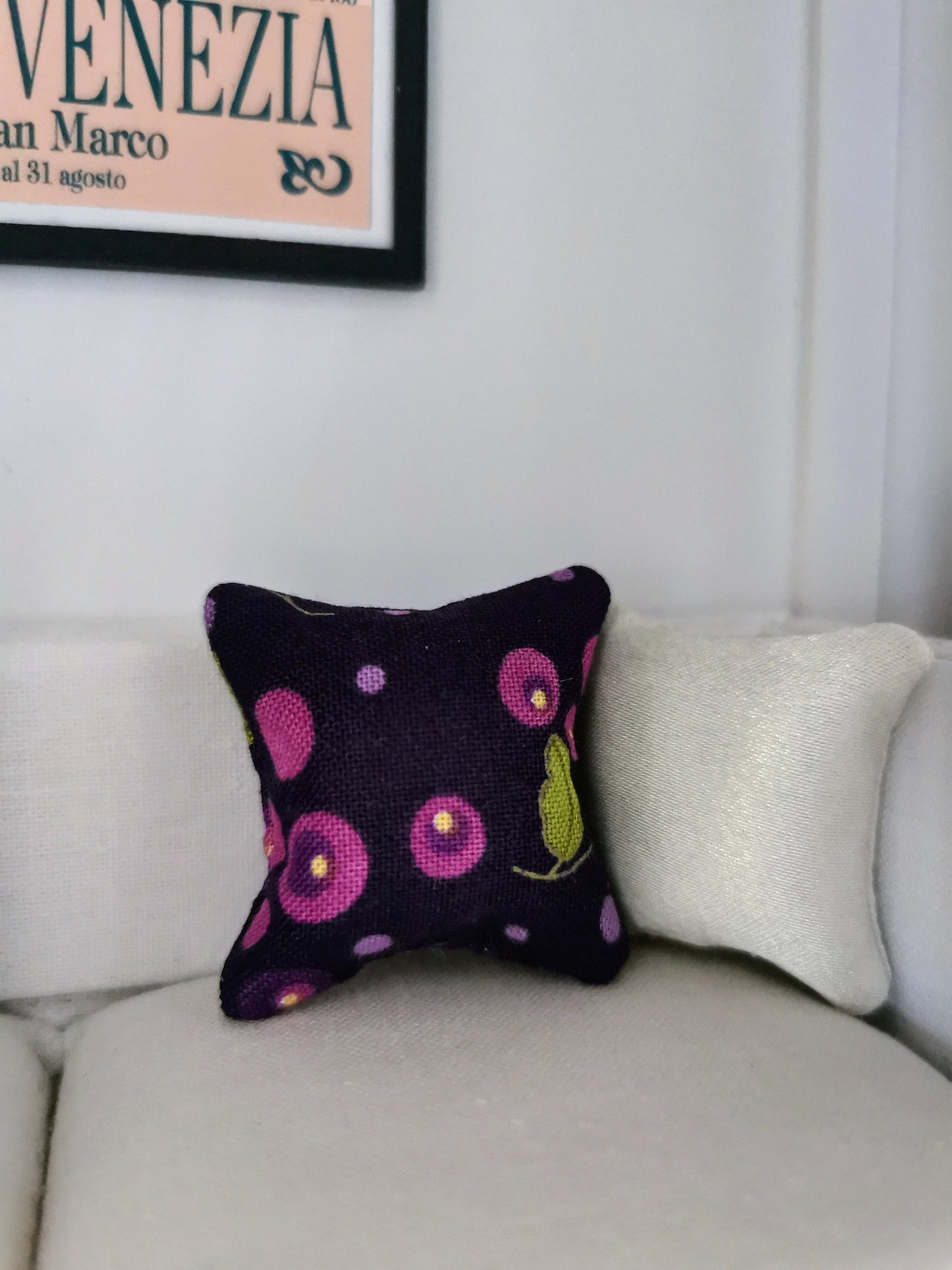 Purple Berry Print Cushion | 1:12th Scale | Handmade - ZJ Miniatures 