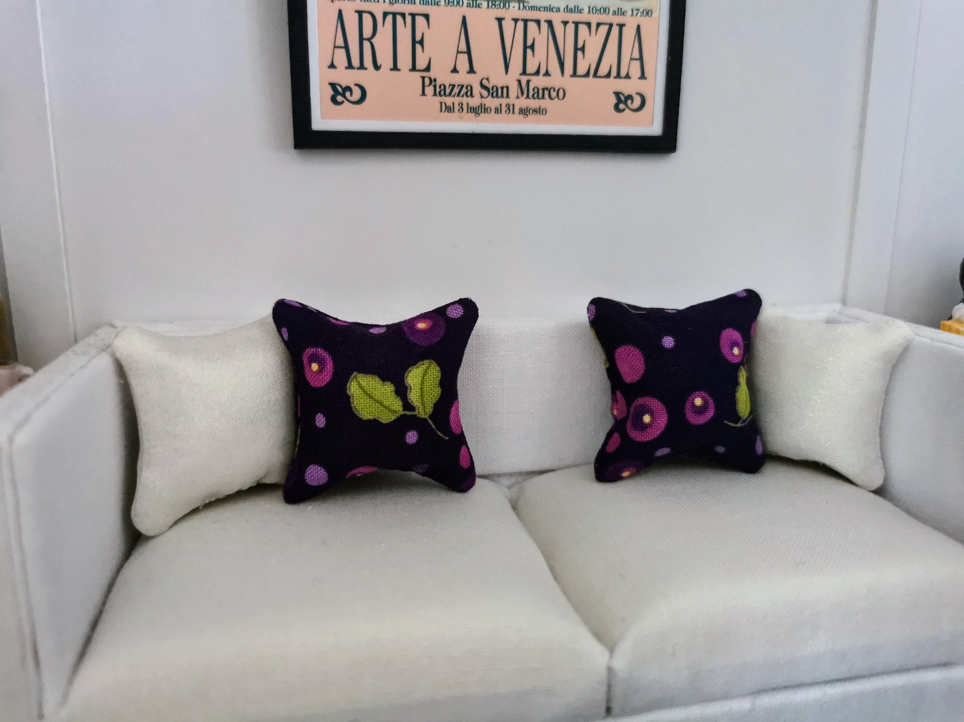 Purple Berry Print Cushion | 1:12th Scale | Handmade - ZJ Miniatures 