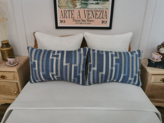 Blue/Grey Line Print Pillows | Set of 2 | 1:12th Scale | Handmade - ZJ Miniatures 