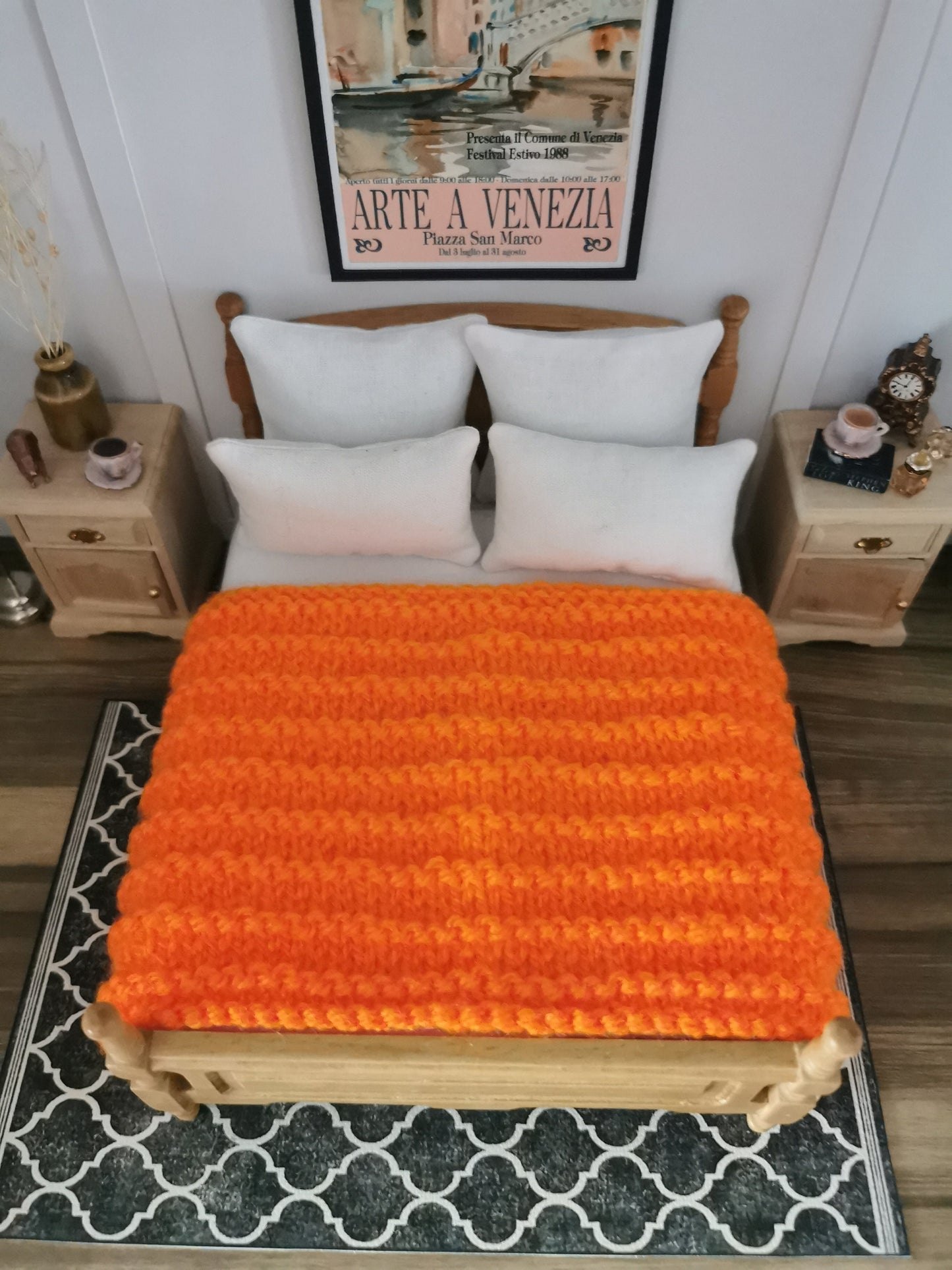 Orange Blanket | 1:12th Scale | Hand Knitted - ZJ Miniatures 