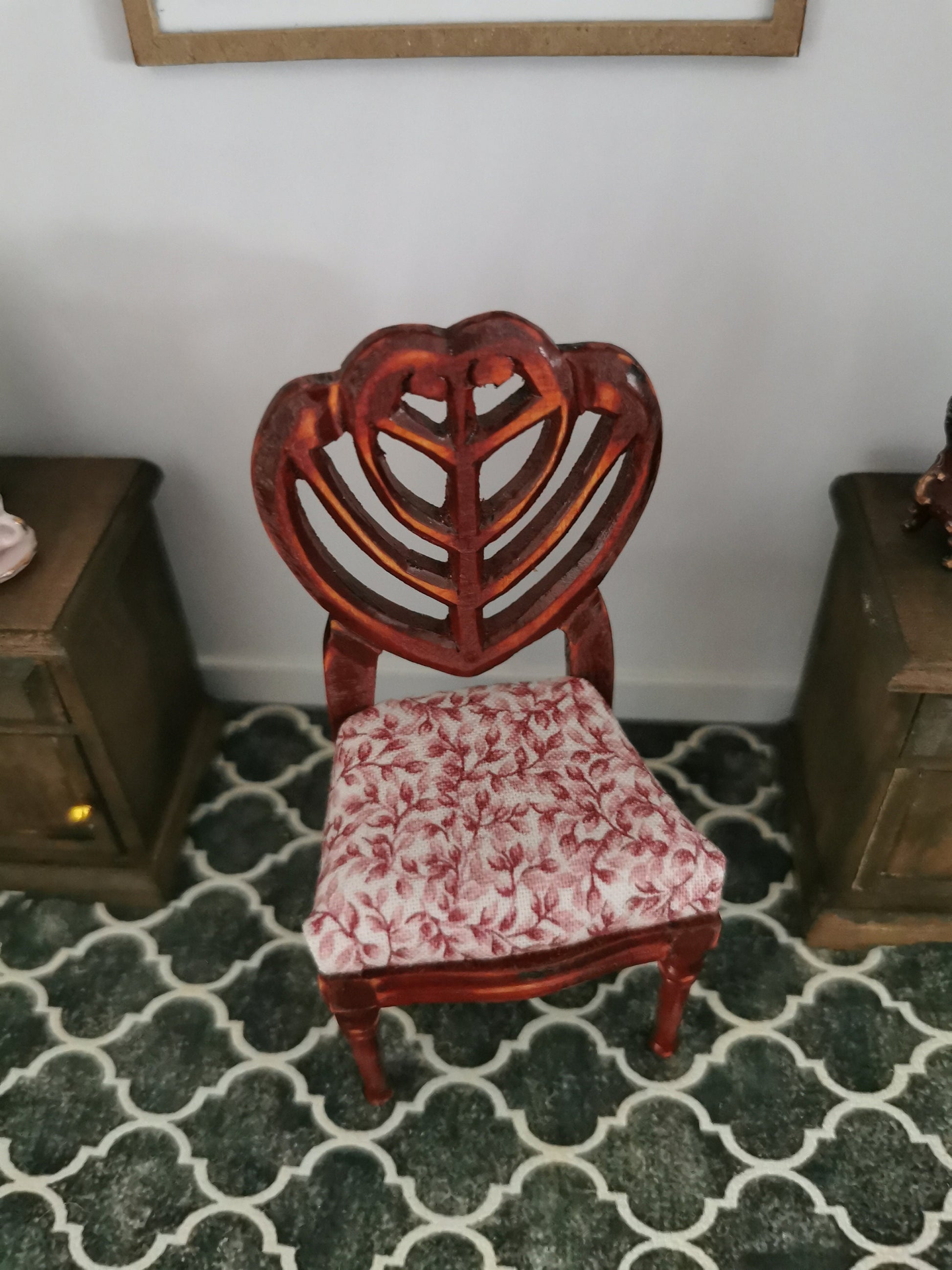 Red Chair in Pink Floral Print | 1:12th Scale | Hand Finished - ZJ Miniatures 