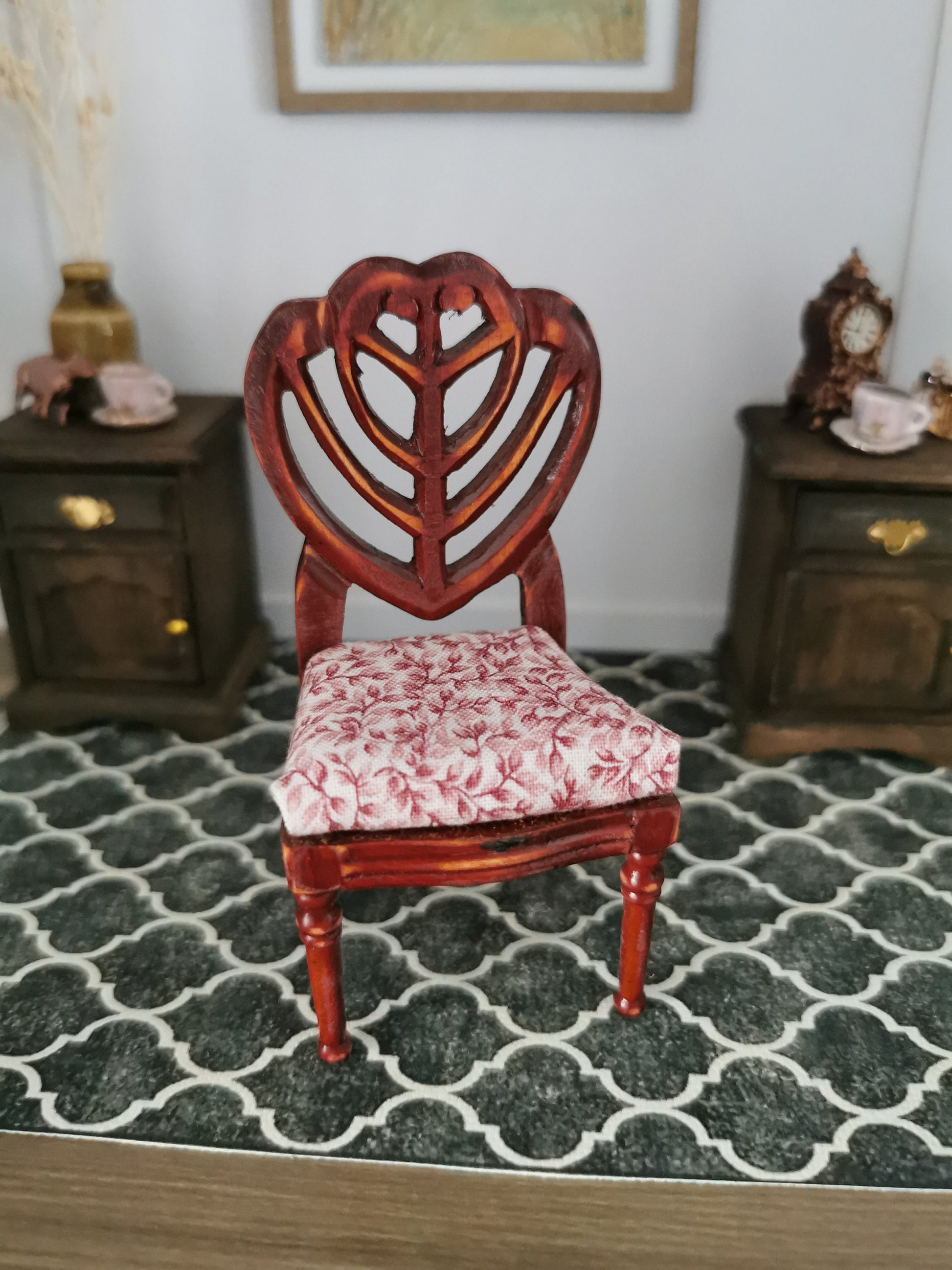 Red Chair in Pink Floral Print | 1:12th Scale | Hand Finished - ZJ Miniatures 