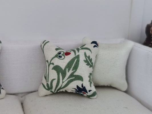 White/Green William Morris Floral Print Cushion | 1:12th Scale | Handmade - ZJ Miniatures 