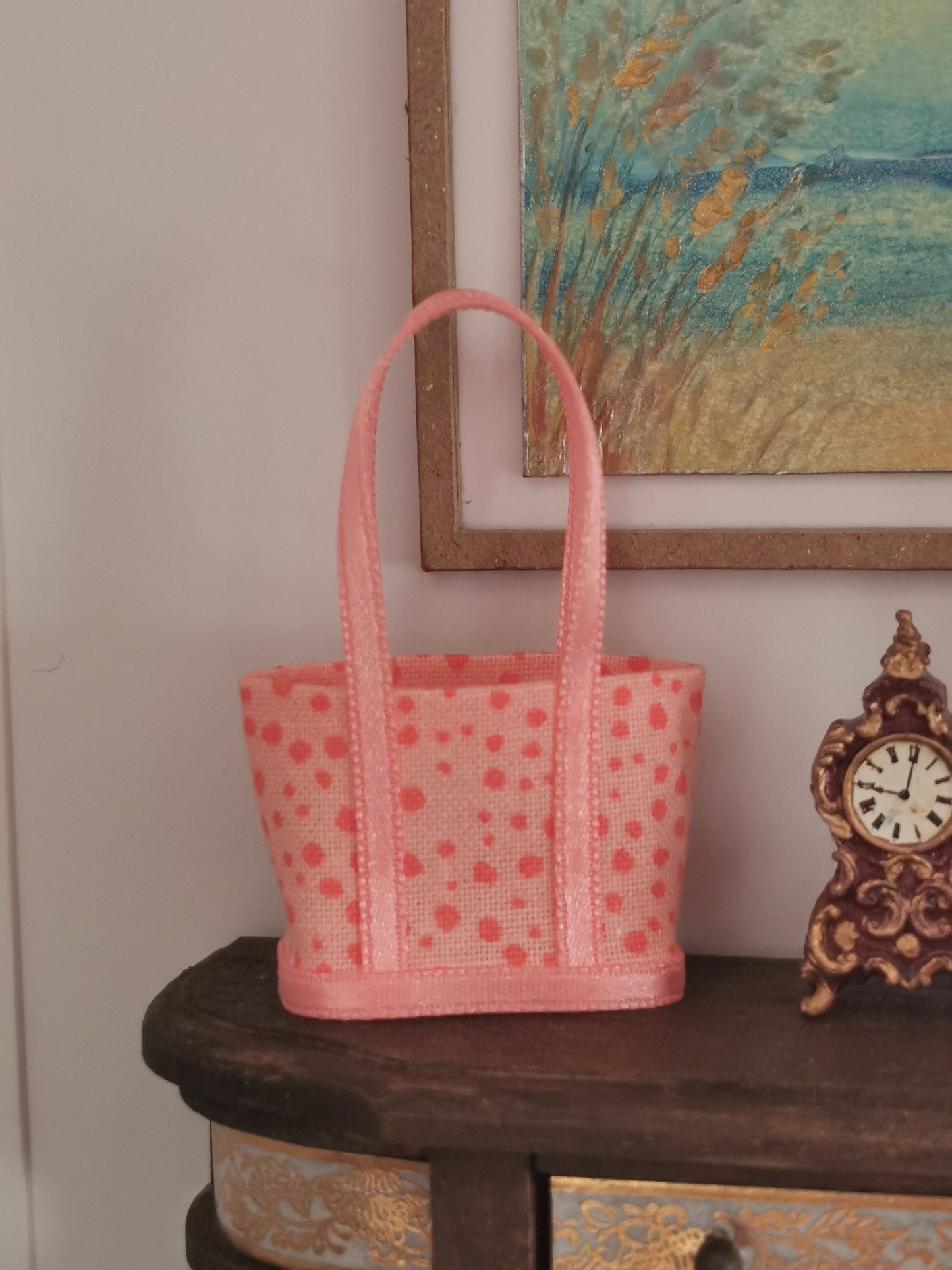 Coral Spot Fabric Tote Bag | 1:12th Scale | Handmade - ZJ Miniatures 