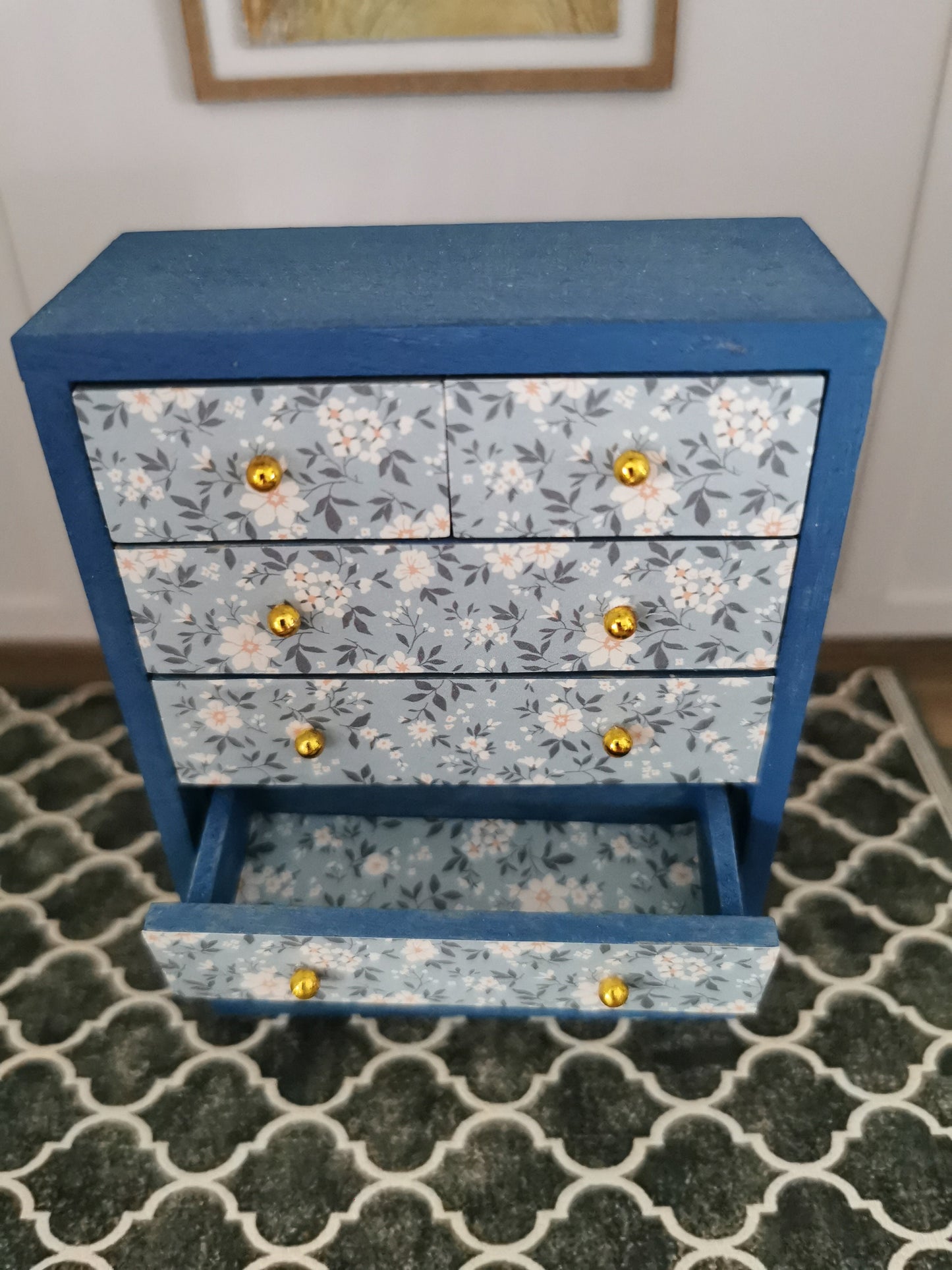 Chest of Drawers in Blue Floral | 1:12th Scale | Hand-Finished - ZJ Miniatures 