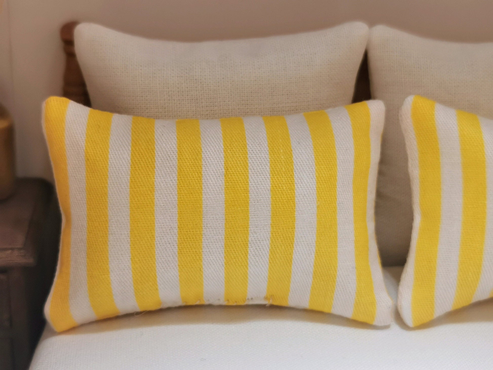 Yellow/White Stripe Print | Set of 2 | 1:12th Scale | Handmade - ZJ Miniatures 