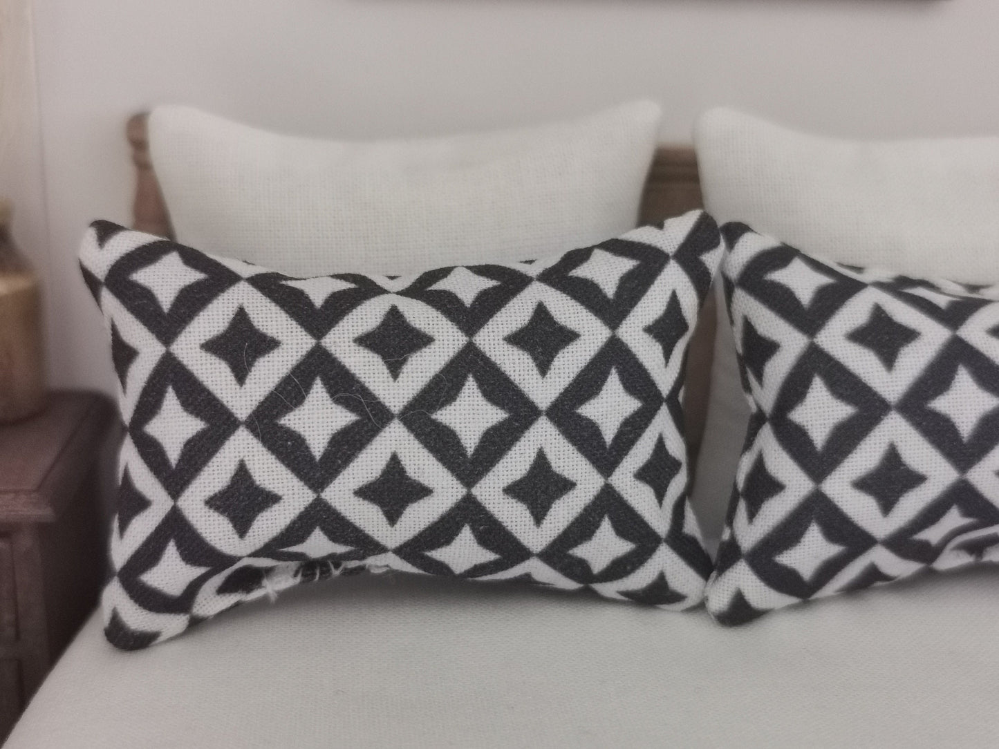 Navy/White Geo Print Pillows | Set of 2 | 1:12th Scale | Handmade - ZJ Miniatures 