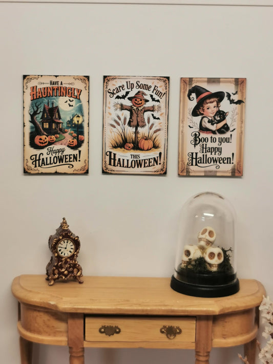 Dolls House Vintage Halloween Wall Art Prints | Set of 3 | 1:12th Scale | Handmade | HW2