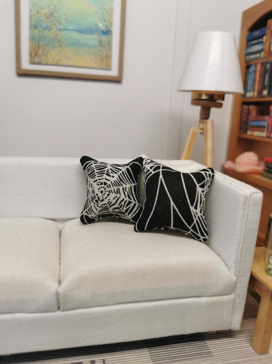 Black/White Spider Web Print Cushion Set of 2 | 1:12th Scale | Handmade